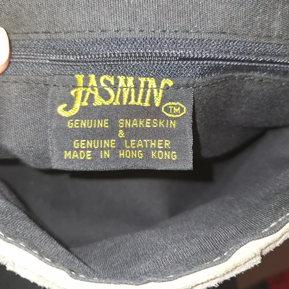 Rare Vtg Jasmin genuine suede leather snakeskin crossbody bag purse Hong Kong - Picture 5 of 7